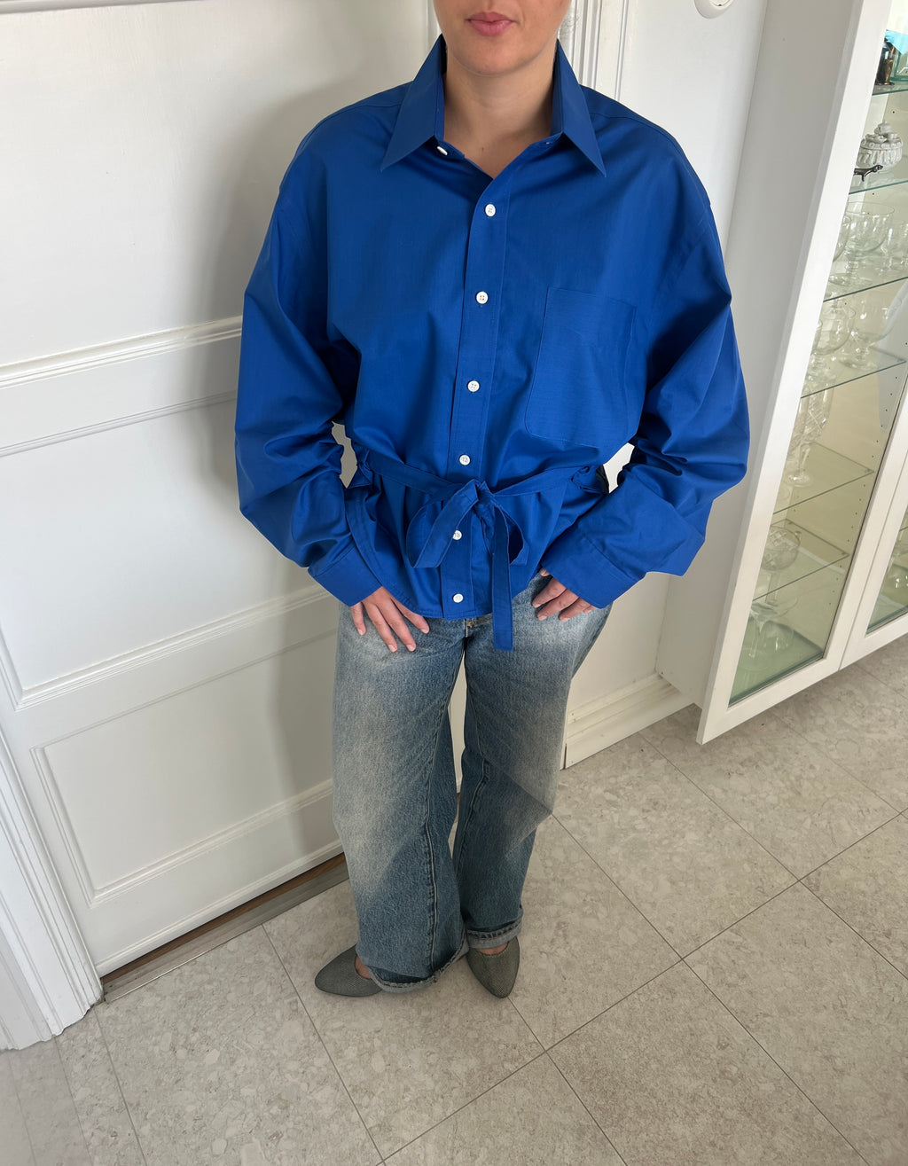 Blue Shirt With Waist Tie