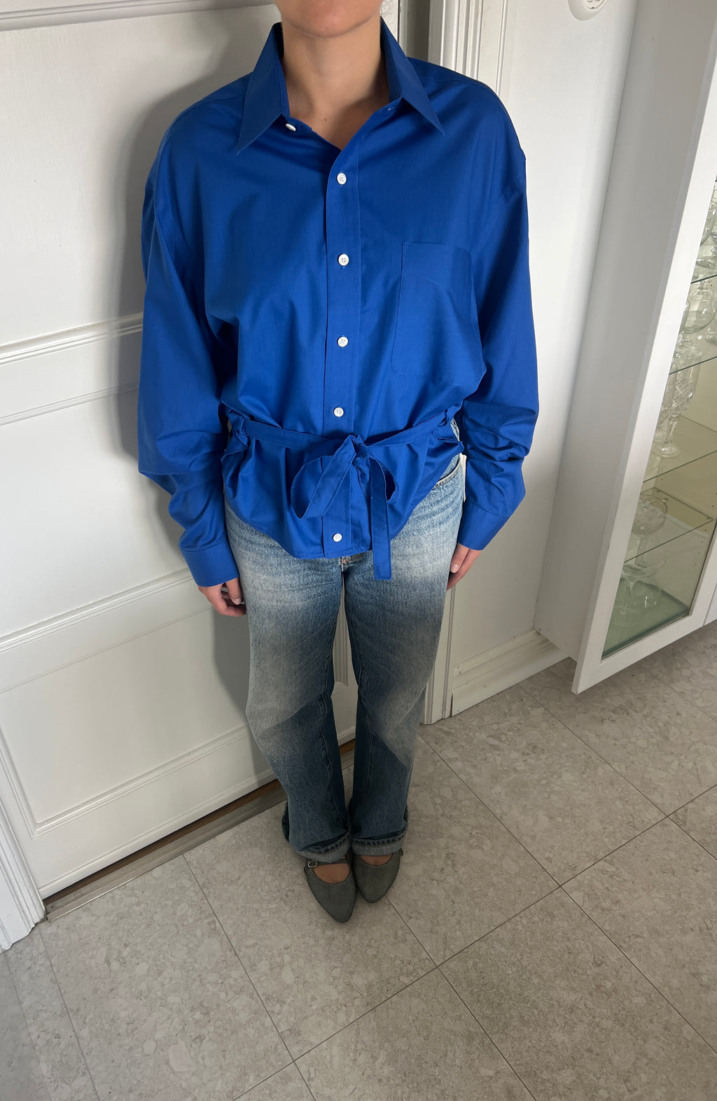 Blue Shirt With Waist Tie