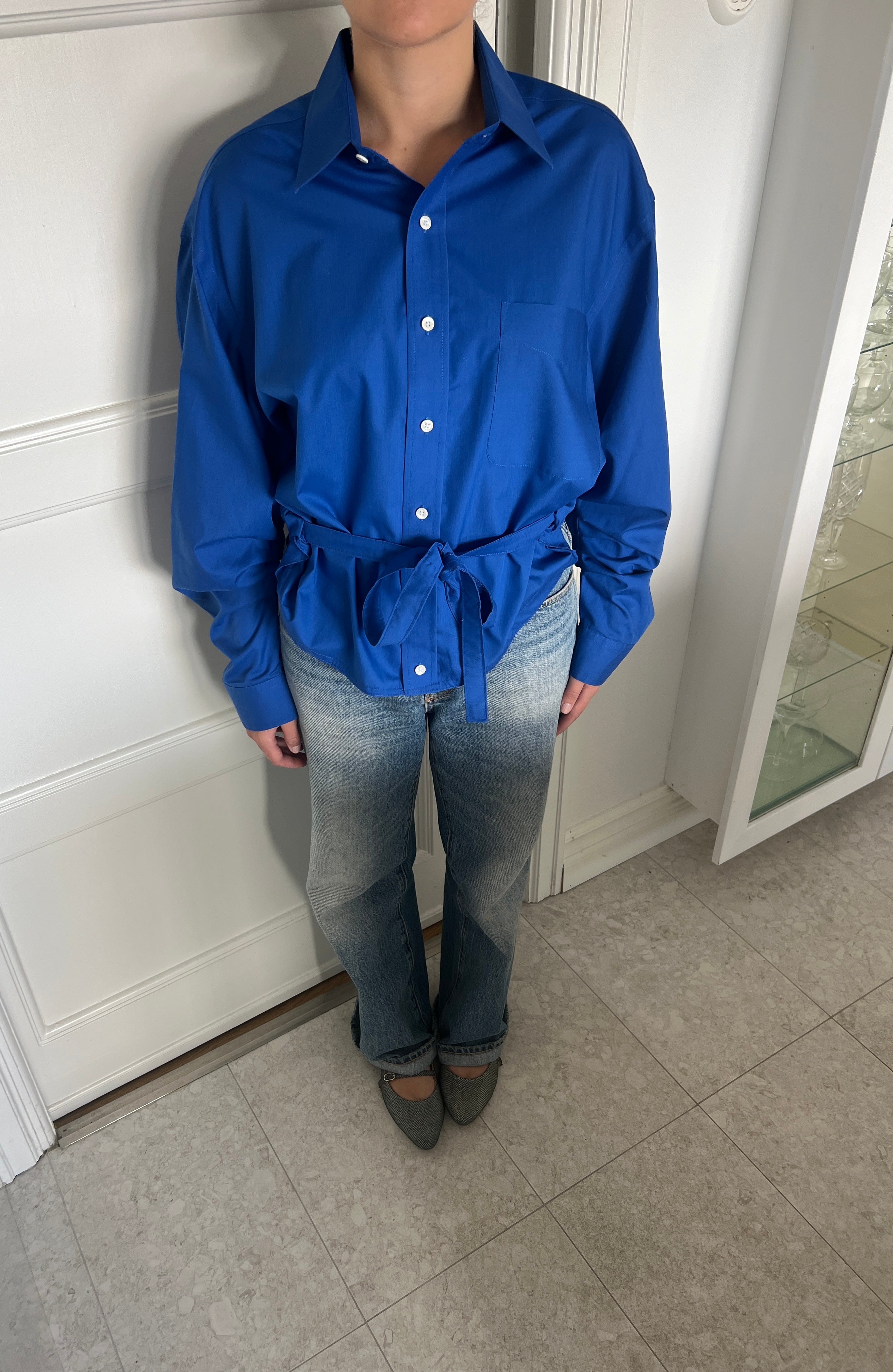 Blue Shirt With Waist Tie