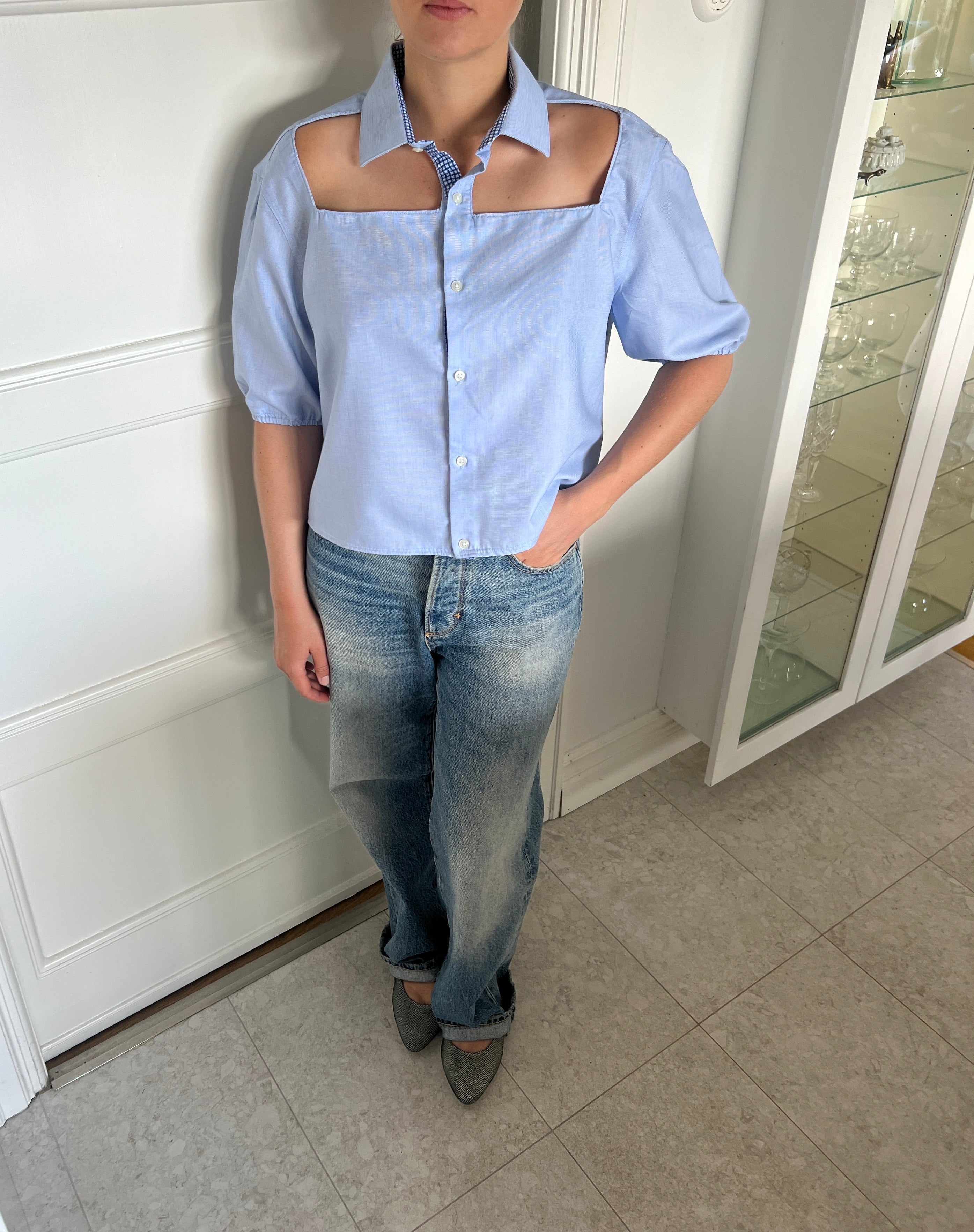 Blue Shirt with Cut-Outs