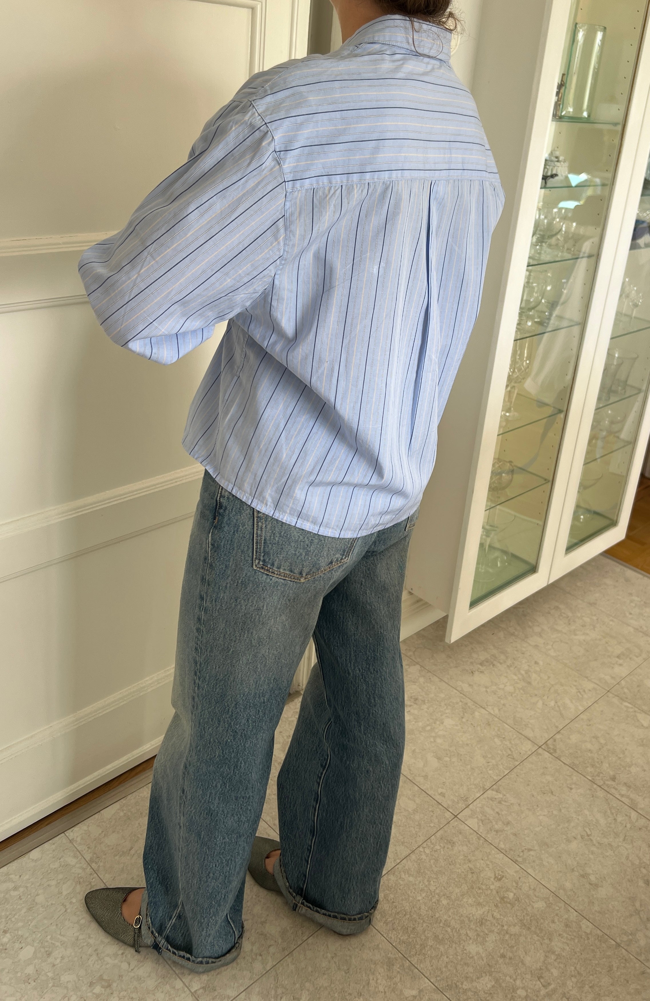 Blue Striped Shirt With Waist-Tie